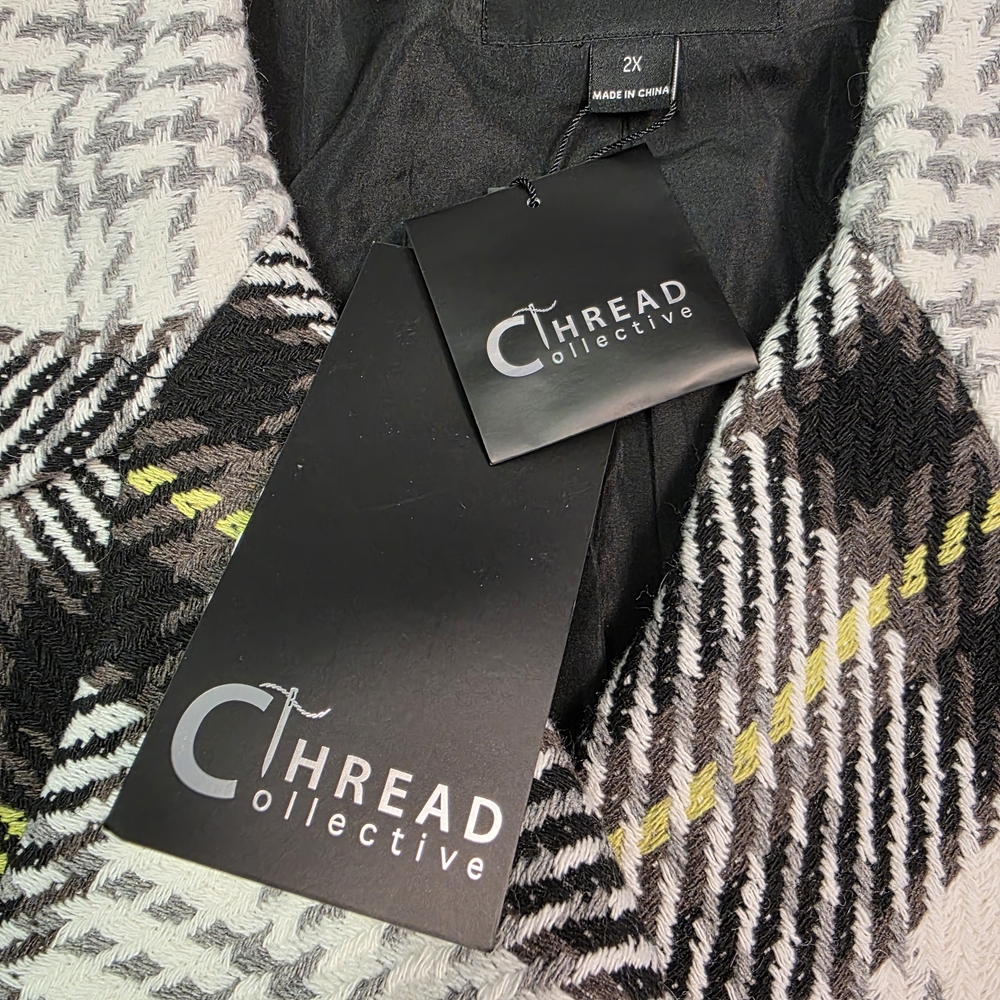 Thread Collective Women's Bold Plaid‎ Coat w/ Oversized Collar LemonPld Size 2X - Picture 3 of 7